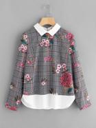 Romwe Mixed Print Curved Hem 2 In 1 Blouse
