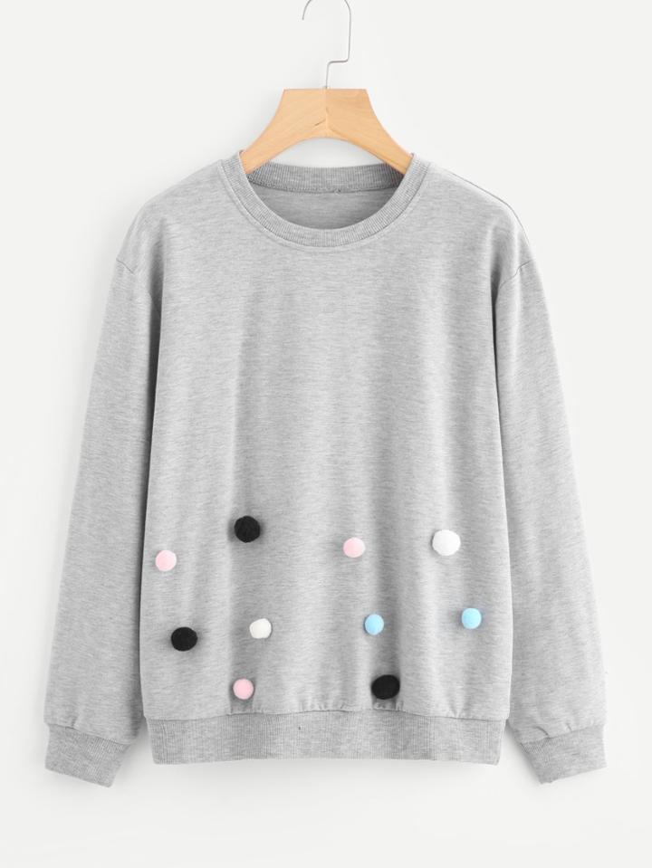 Romwe Faux Fur Ball Detail Sweatshirt