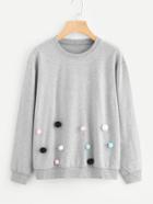 Romwe Faux Fur Ball Detail Sweatshirt