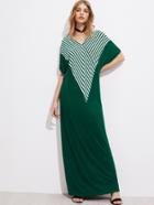Romwe V-neckline Striped Panel Caftan Dress