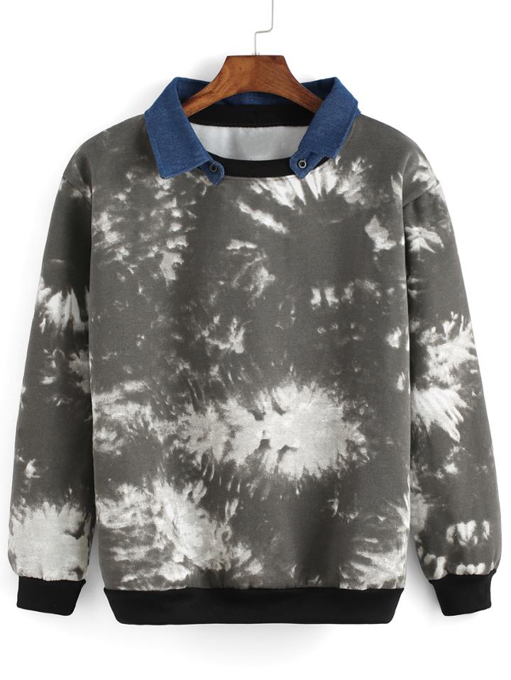 Romwe Contrast Collar Dye Loose Sweatshirt