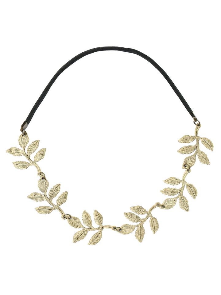 Romwe Antique Brass Engraved Leaf Headband