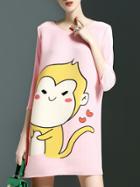 Romwe Pink Pleated Elastic Monkey Shift Dress