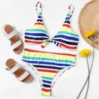 Romwe Plus Colorful Stripe Bikini Set