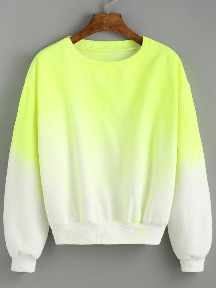 Romwe Round Neck Ombre Loose Green Sweatshirt