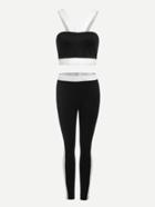 Romwe Contrast Trim Cut Out Back Top With Leggings