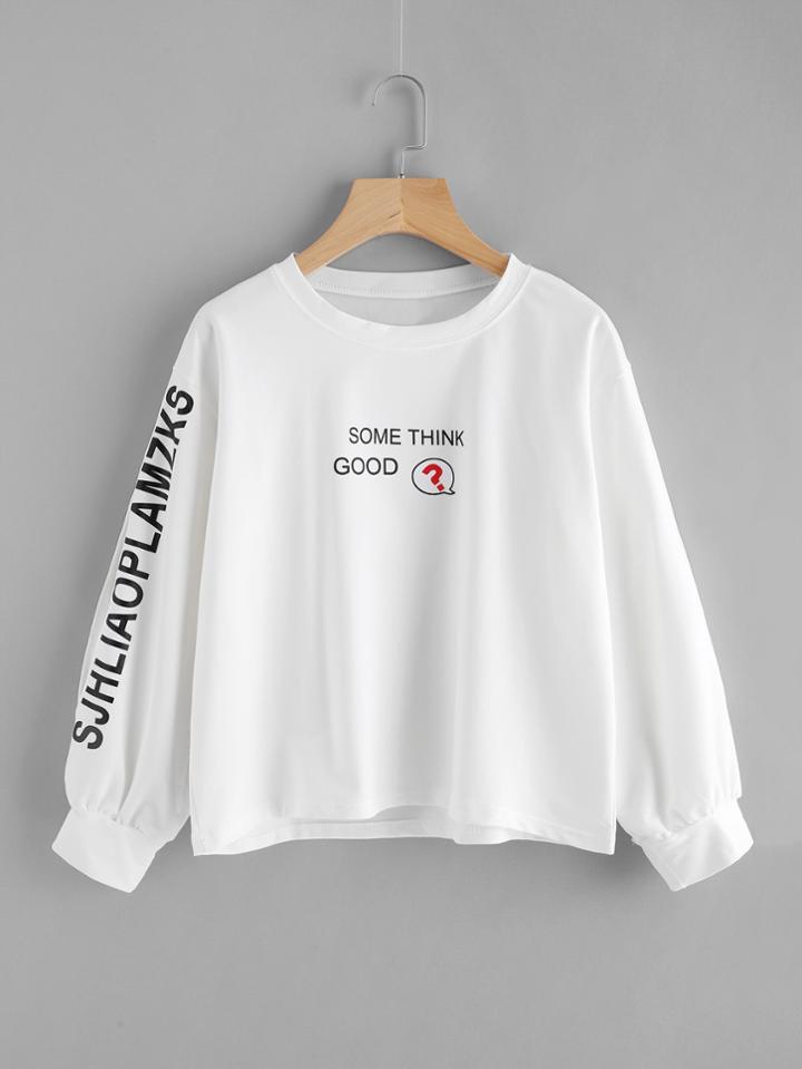Romwe Letter Print Split Sleeve Sweatshirt