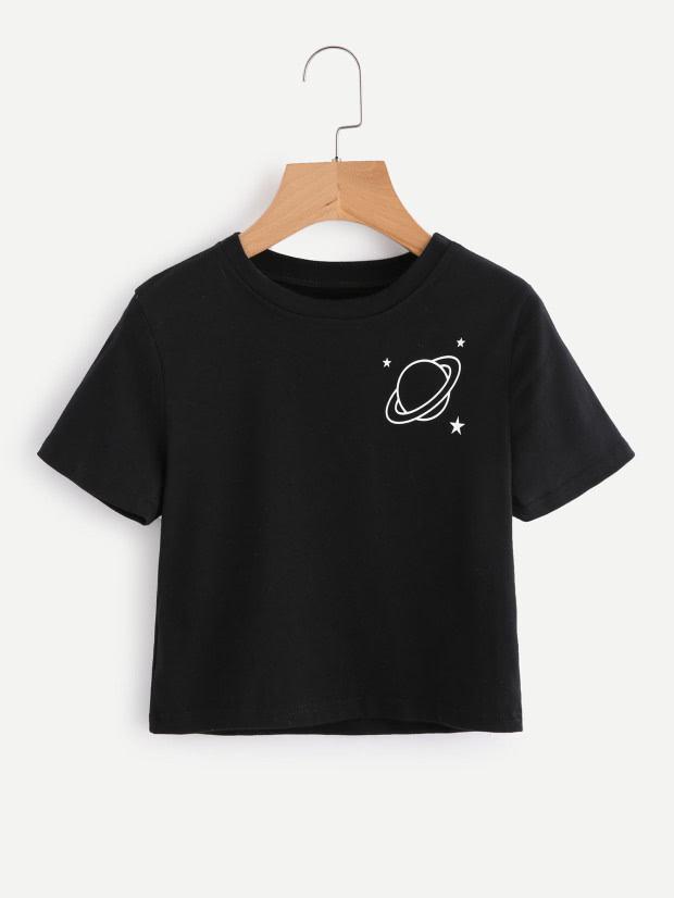 Romwe Planet Print Crop Tee