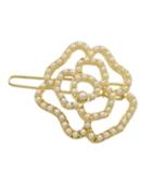 Romwe Gold Plated Pearl Flower Hair Clips