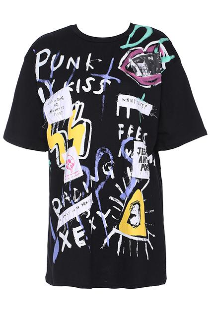 Romwe Graffiti Print Patchy Black Short-sleeved T-shirt