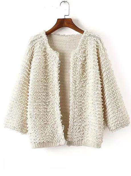 Romwe Long Sleeve Open Front Beige Coat
