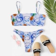Romwe Random Pineapple Print & Ink Drawing Bikini Set