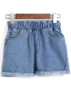 Romwe Elastic Waist Cuffed Denim Shorts