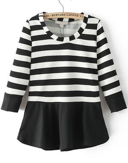 Romwe Striped Ruffle Black And White Blouse