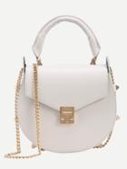 Romwe Studded Handle Saddle Bag With Chain - White