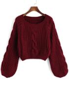 Romwe Round Neck Crop Maroon Sweater