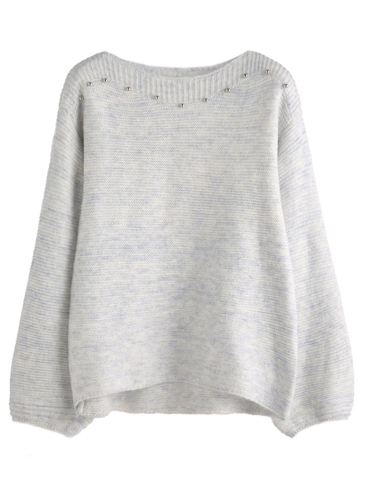 Romwe Light Blue Bead Detail Loose Sweater