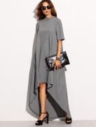 Romwe Mock Neck Elbow Sleeve Dip Hem Dress