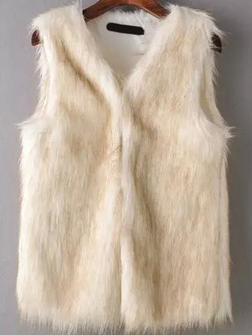 Romwe Faux Fur Beige Vest