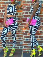 Romwe Eyes Print Crop Top With Pant
