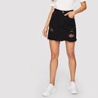 Romwe Black Wash Distressed Denim Skirt
