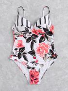 Romwe Flower Print Swimsuit