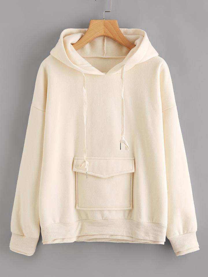 Romwe Drop Shoulder Pocket Tiered Trim Hoodie