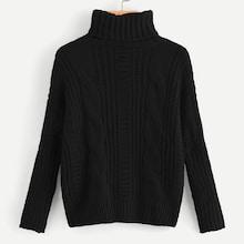 Romwe Solid Cable Knit High-neck Sweater