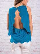 Romwe Scalloped Slit Back Tank Top - Blue