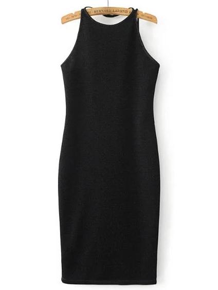 Romwe Black Halter Neck Open Back Sheath Dress
