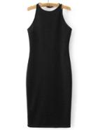 Romwe Black Halter Neck Open Back Sheath Dress