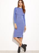Romwe Blue High Low Slit Side Sheath Sweater Dress