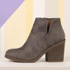 Romwe Faux Suede Split Shaft Stacked Chunky Heel Booties
