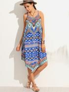 Romwe Multicolor Tribal Print Asymmetric Swing Cami Dress