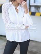 Romwe White Lace Embroidered Sleeve Pleated Blouse