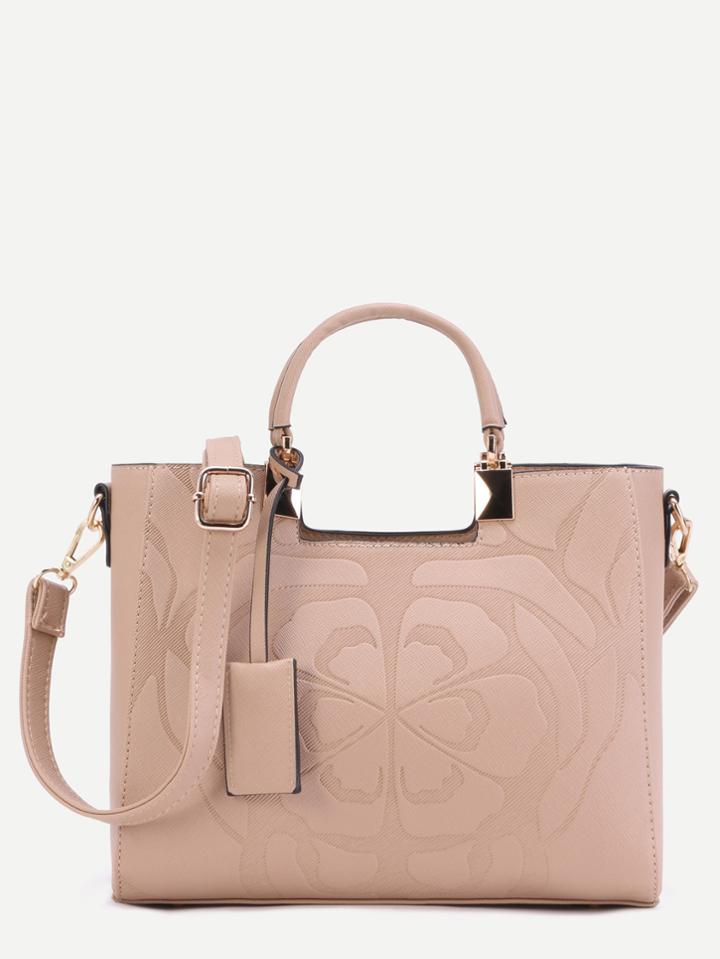 Romwe Apricot Floral Embossed Handbag With Strap