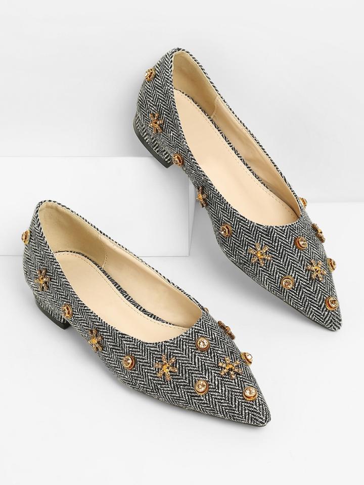 Romwe Zigzag Pointed Toe Ballet Flats