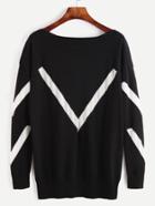 Romwe Black Contrast Panel Drop Shoulder Sweater
