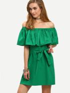 Romwe Green Off The Shoulder Ruffle Dress