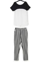 Romwe Color-block Top With Vertical Striped Pant