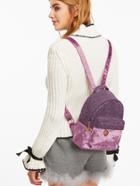 Romwe Pink Contrast External Pocket Velvet Backpack