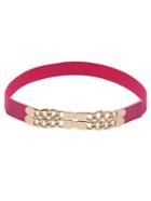 Romwe Double Link Chain Interlock Buckle Pink Elastic Belt