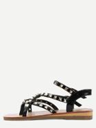 Romwe Black Criss Cross Studs Strappy Sandals