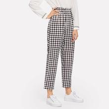 Romwe Checkered Frill Trim Wide Leg Pants