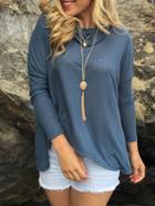Romwe Draped Neck Slit Back Grey T-shirt