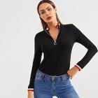Romwe O-ring Zip Half Placket Mock Tee