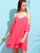 Romwe Hot Pink Cold Shoulder Tiered Dress