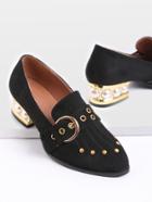 Romwe Black Studded Detail Pearl Design Buckle Shoes