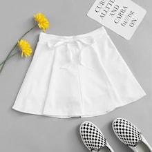 Romwe Self Tie Waist Solid Skirt