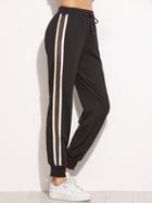 Romwe Black Mesh Insert Striped Side Drawstring Sweatpants